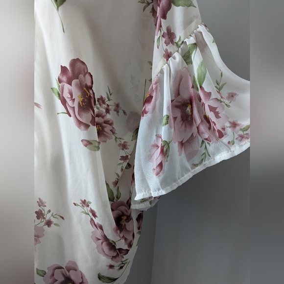 Sheer Floral Open Front Cardigan Cover Up - Picture 2 of 5